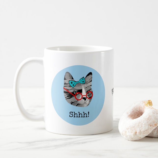 Caneca De Café Gato do bibliotecário (Com Donut)