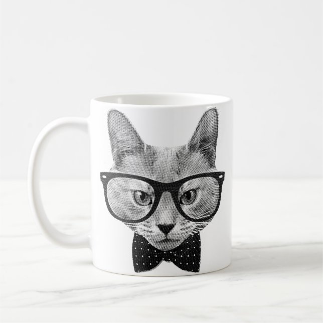 Caneca De Café Gato do hipster do vintage (Esquerda)