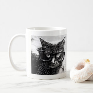 Caneca De Café Gato do hipster!  Gato preto com vidros pretos