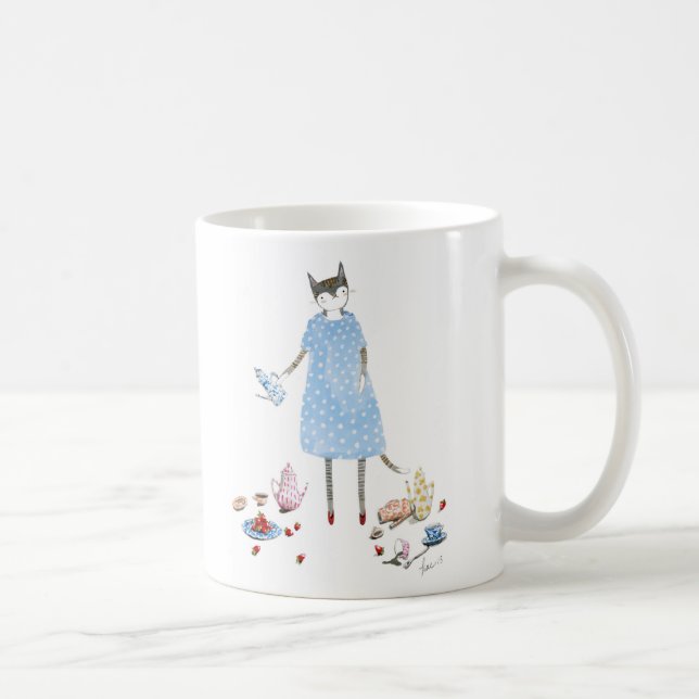 Caneca De Café Gato do tea party em um vestido do caminhante de (Direita)