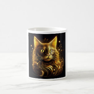 Caneca De Café Gato Dourado Neon Fantasia