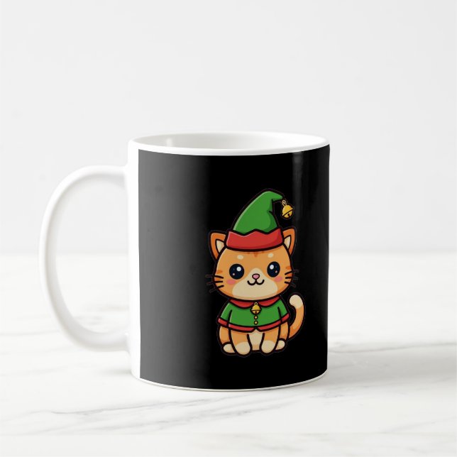 Caneca De Café Gato Duende de Natal Fofo (Esquerda)