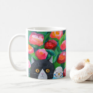 Caneca De Café Gato e Azul - Foguete Fofo Lover Quirky Folk Art