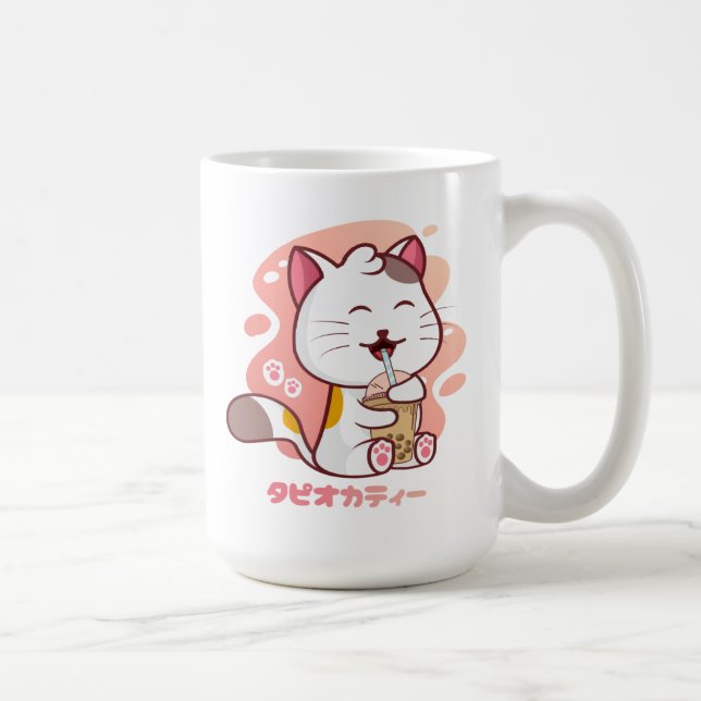 Caneca De Café Gato E Boba Milk Tea Anime Kawaii Café Mug (Direita)