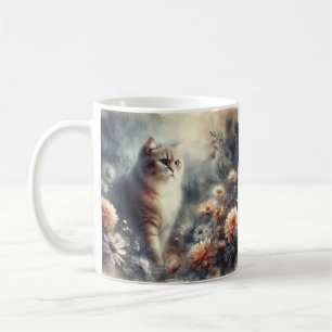 Caneca De Café Gato e Floral de Aquarela - O Amor da Mãe