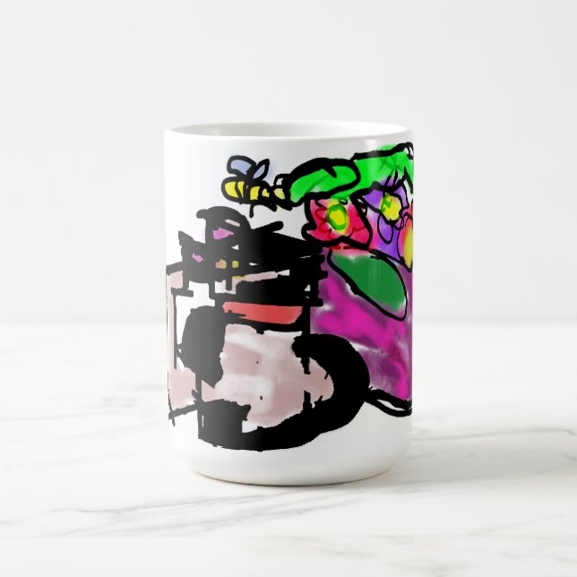 Caneca De Café Gato e flores da primavera  (Centro)