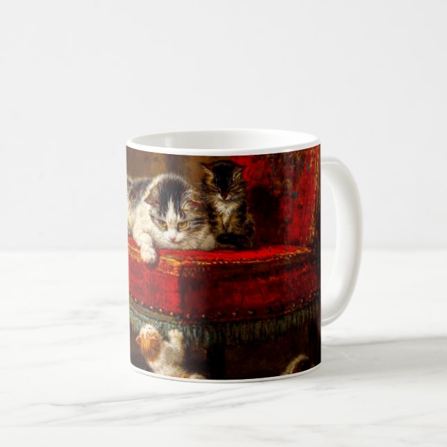 Caneca De Café Gato e Gatinhos Brincando com Cadeira (Frente Esquerda)