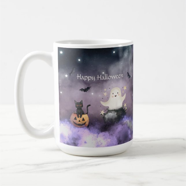 Caneca De Café Gato e Halloween Fantasma (Esquerda)