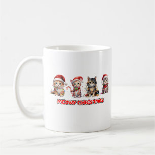 Caneca De Café Gato e Luzes de Natal Feliz Natal
