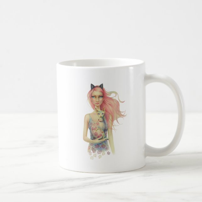Caneca De Café Gato e menina bonitos da esfinge (Direita)