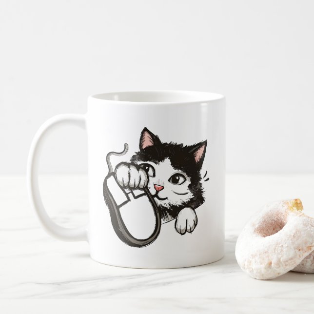 Caneca De Café Gato e Rato (Com Donut)