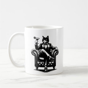 Caneca De Café Gato em Tux Sentado Couro Cadeira Martini