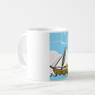 Caneca De Café Gato Em Um Barco De Navegação