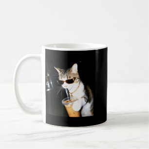 Caneca De Café Gato Engraçado Bebendo Café Gelado Humor Meme Gati