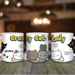 Caneca De Café Gato Engraçado, Café, Mug - Dama de Gato Louca