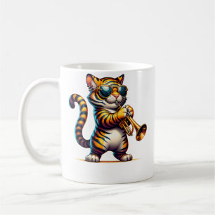 Caneca De Café Gato Engraçado Com Óculos de Sol Ama Gato Tocando