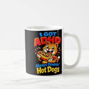 Caneca De Café Gato engraçado com TDAH sempre comendo cachorro-qu