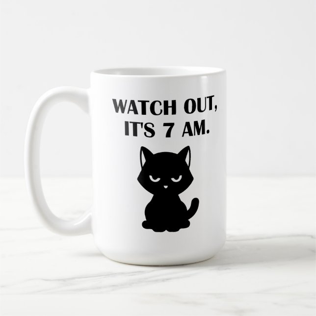 Caneca De Café Gato Engraçado - Cuidado, são 7 da manhã (Esquerda)