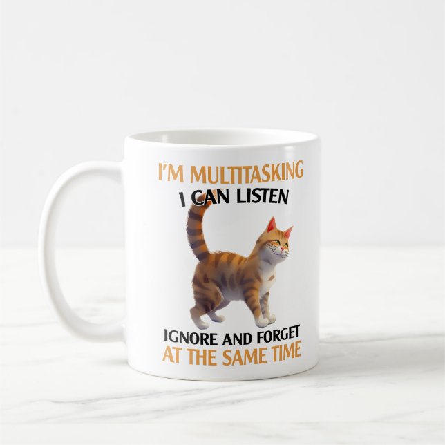 Caneca De Café Gato Engraçado De Multitarefa Dizendo (Esquerda)