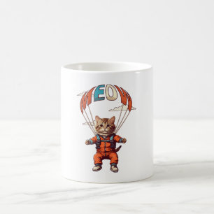 Caneca De Café Gato Engraçado de Paraquedismo