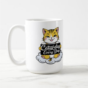 Caneca De Café Gato Engraçado Dizendo Sábado Todos Os Dias