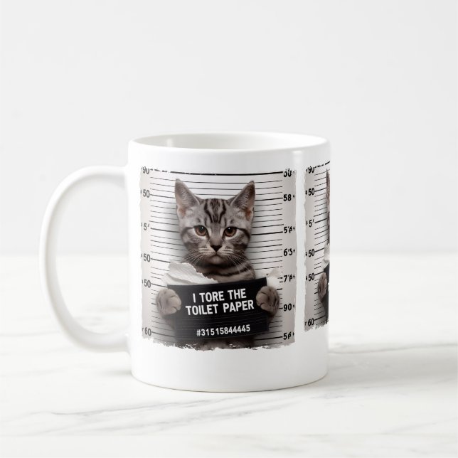 Caneca De Café Gato Engraçado Gato de Mugshot Mischievo Gatinho H (Esquerda)
