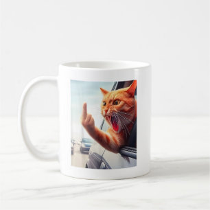 Caneca De Café Gato Engraçado, Gato Hilário De Dedo Médio No Carr