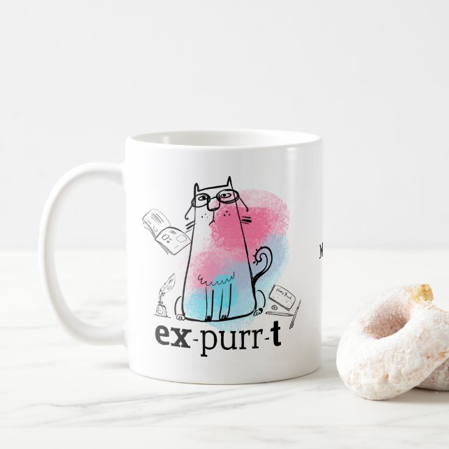 Caneca De Café Gato Engraçado Joga em Palavras Nome Expurgado (Com Donut)