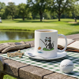 Caneca De Café Gato Engraçado Jogador de Golfe Pescando Obstáculo