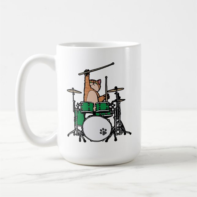 Caneca De Café Gato Engraçado Jogando Tambores, Baterista De Gato (Esquerda)