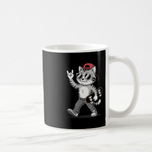 Caneca De Café Gato Engraçado Mão de Rocha Skate Patinação Gráfic