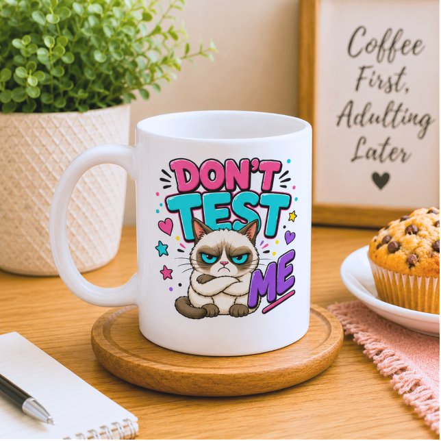 Caneca De Café Gato Engraçado Não Me Teste (Criador carregado)