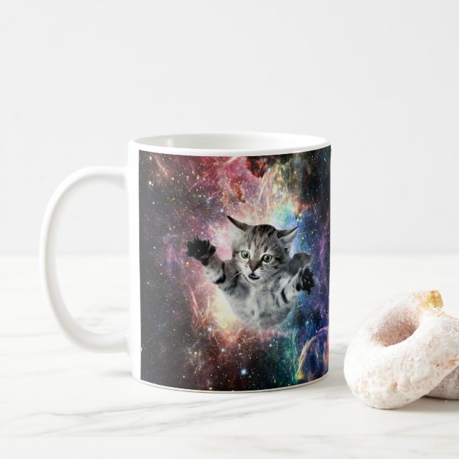Caneca De Café Gato engraçado no espaço  (Com Donut)