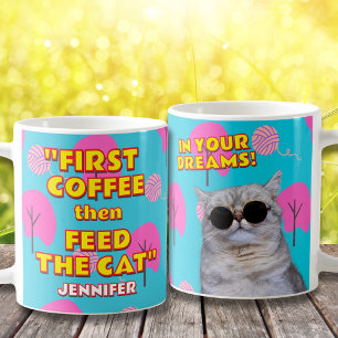 Caneca De Café Gato Engraçado Presente Da Mãe - Nome E Foto Perso