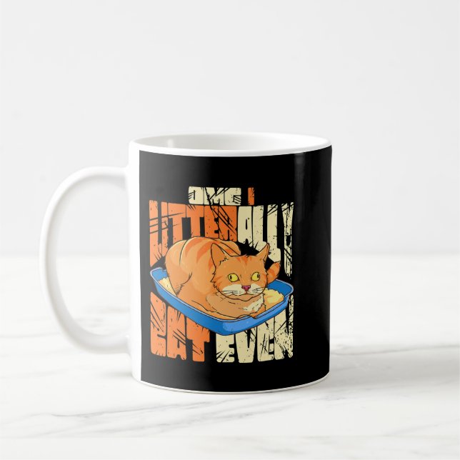 Caneca De Café Gato Engraçado Pun Omg I Gato Literalmente Mesmo P (Esquerda)