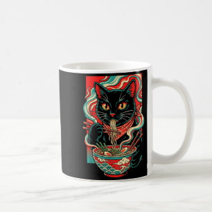 Caneca De Café Gato Engraçado Ramen Japonês Gráfico Kawaii Retro
