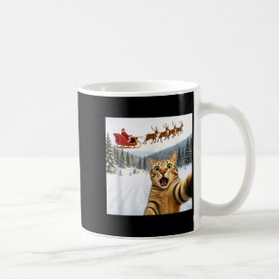 Caneca De Café Gato Engraçado Selfie Com Trenó de Natal do Papai
