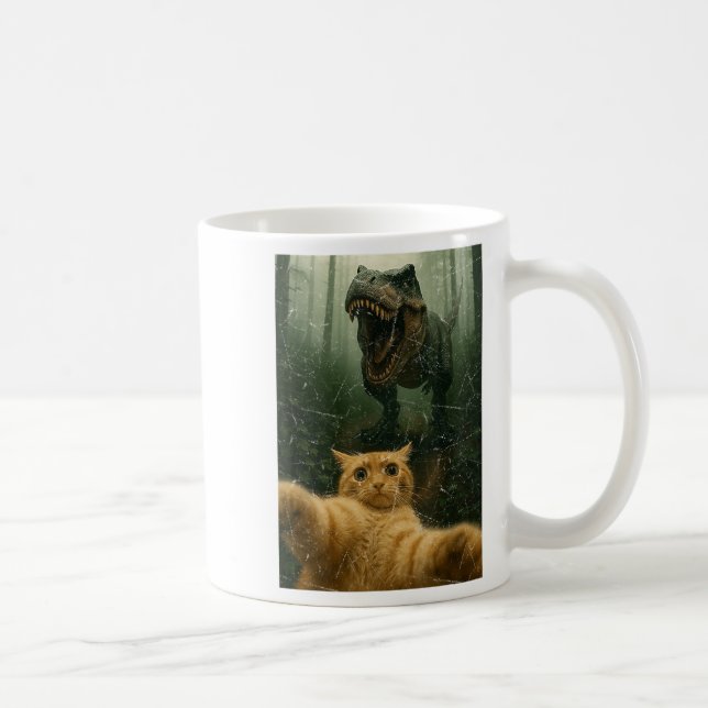 Caneca De Café Gato Engraçado Selfie Dinossaur Meming Graph (Direita)