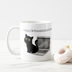 Caneca De Café Gato Engraçado Sentado no Laptop Aniversário Coffe