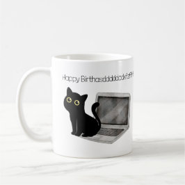 Caneca De Café Gato Engraçado Sentado no Laptop Aniversário Coffe