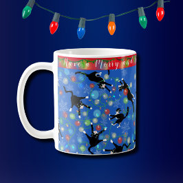 Caneca De Café Gato Engraçado Tangido em Luzes de Natal Personali
