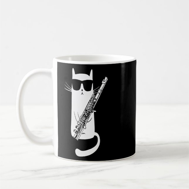 Caneca De Café Gato Engraçado Vestindo Óculos De Sol Tocando Flut (Esquerda)