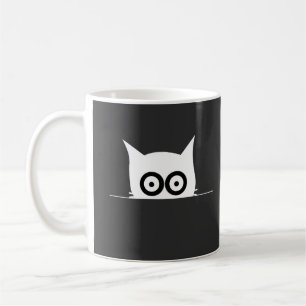 Caneca De Café Gato Espiando Minimalista Peito Pequeno Preto e Br