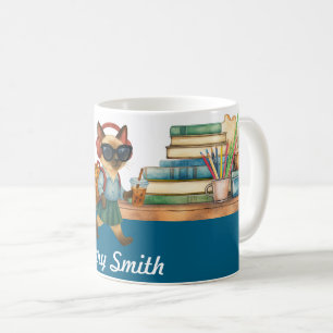 Caneca De Café Gato Estudante De Volta à Escola Fone de ouvido c