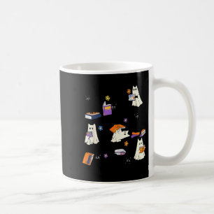Caneca De Café Gato Fantasma Fofo Amante de Ler Livros Halloween