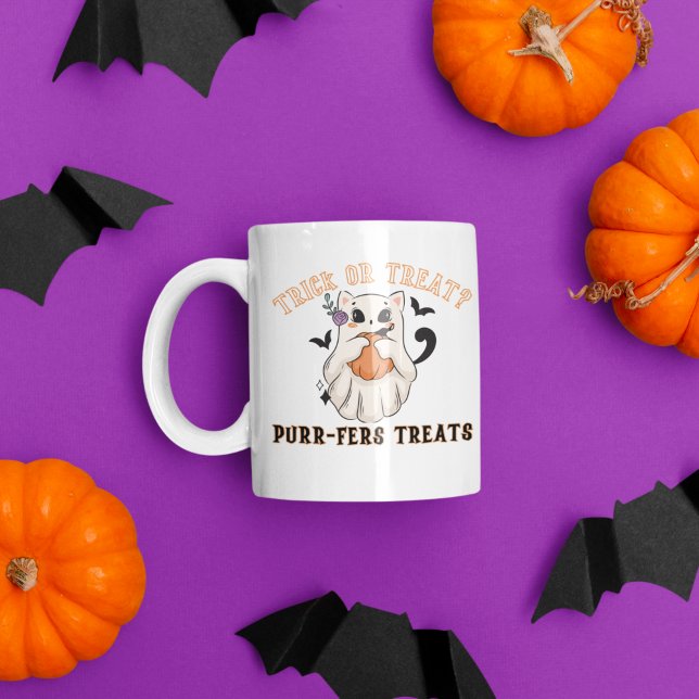 Caneca De Café Gato Fantástico de Halloween (TRICK OR TREAT CUTE GHOST CAT MUG)