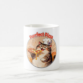 Caneca De Café Gato Feliz Chef com Pizza
