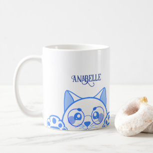 Caneca De Café Gato Feliz E Bonito Com Óculos Redondos
