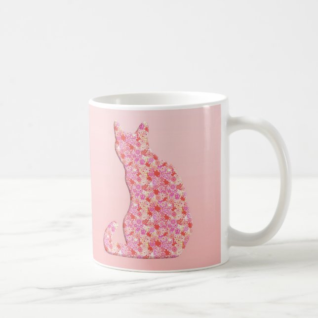Caneca De Café Gato Flor - coral laranja e rosa (Direita)