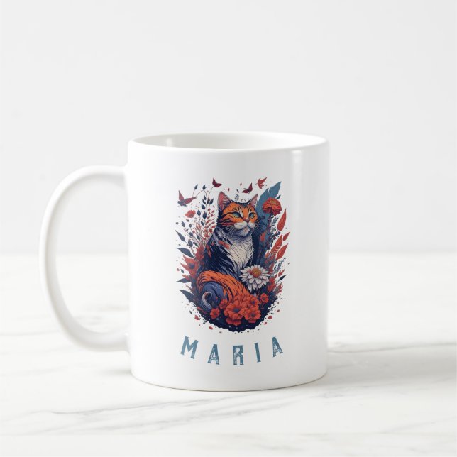 Caneca De Café Gato Floral de Gatinho Simples Personalizado (Esquerda)